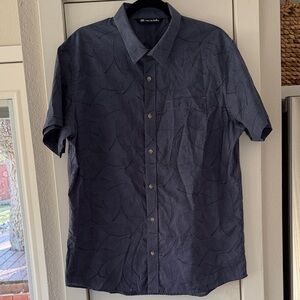 Travis Mathew Dark Blue Leaf Pattern Shirt